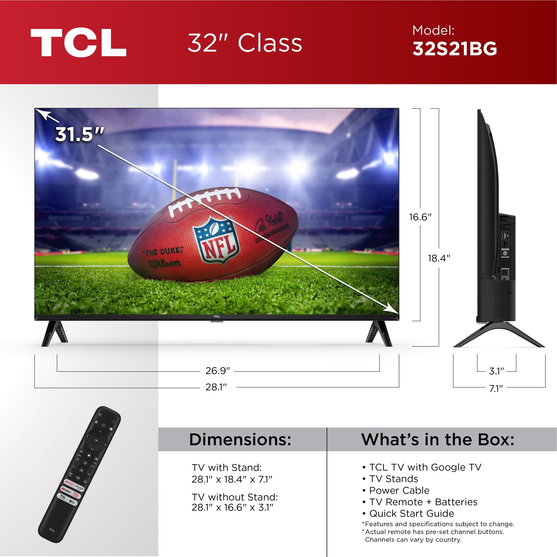 32" S Class 720P HD LED Smart TV with Google TV - 32S21BG